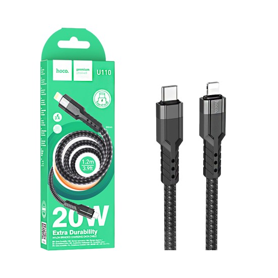 Cable Hoco U110 Tipo-C a Lightning PD 20W 1,2M Negro Cable Hoco U110 Tipo-C a Lightning PD 20W 1,2M Negro